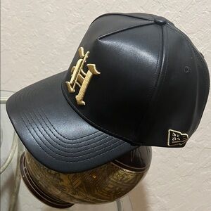 Brand New Defend Hawaii Black Leather with Gold “H” Spear A-Frame Baseball Cap!